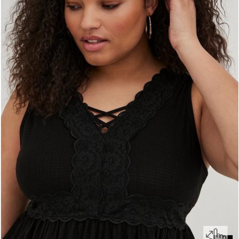 Torrid babydoll ribbed Lace up Black Tank Top 4x 4 NWT